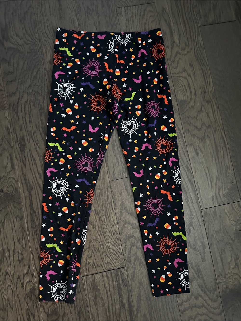 Kids Halloween Spiderweb & Candy Leggings - Black Multicolor